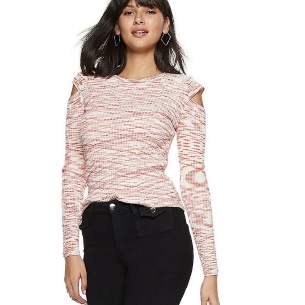 Orange Space Dyed Ribbed Shoulder Cutout Sweater